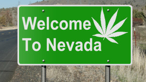 Nevada sign with marijuana leaf